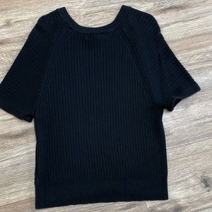 Black ribbed short sleeve sweater